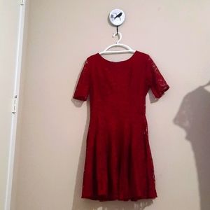 Maroon, lace, mid-length, short-sleeve Danny and Nicole size 14 dress